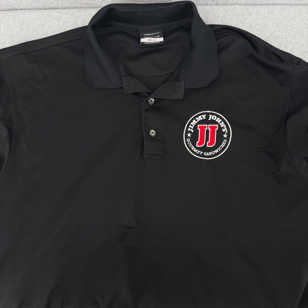 Nike Golf Mens Dri-FIT Jimmy Johns Polo Shirt Black Large Short Sleeve Logo